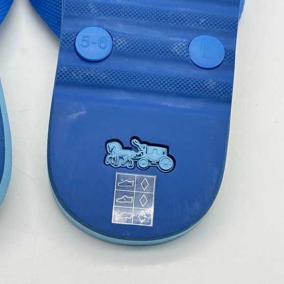 NWOT Coach Logo Zak Beach Thong Flip Flop Sandals Blue/Yellow Women’s Size 6 B - Picture 12 of 16